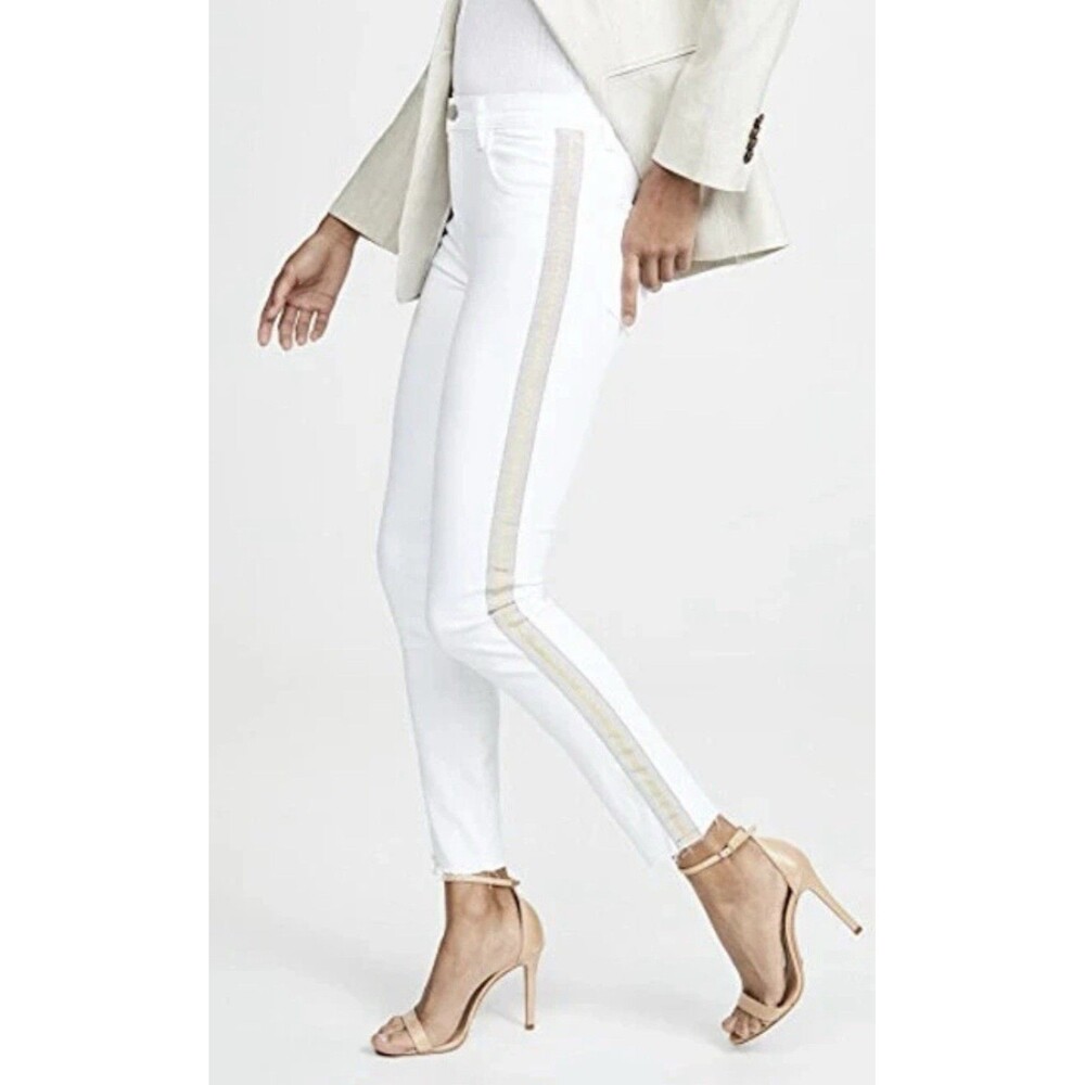 J BRAND Alana High Rise Skinny Crop Raw Hem Jean in Borderline White, Size 27